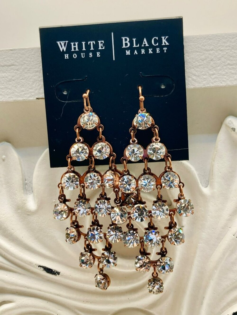 White House Black Market New Gold-Tone Crystal Chandelier Drop Earrings -68B